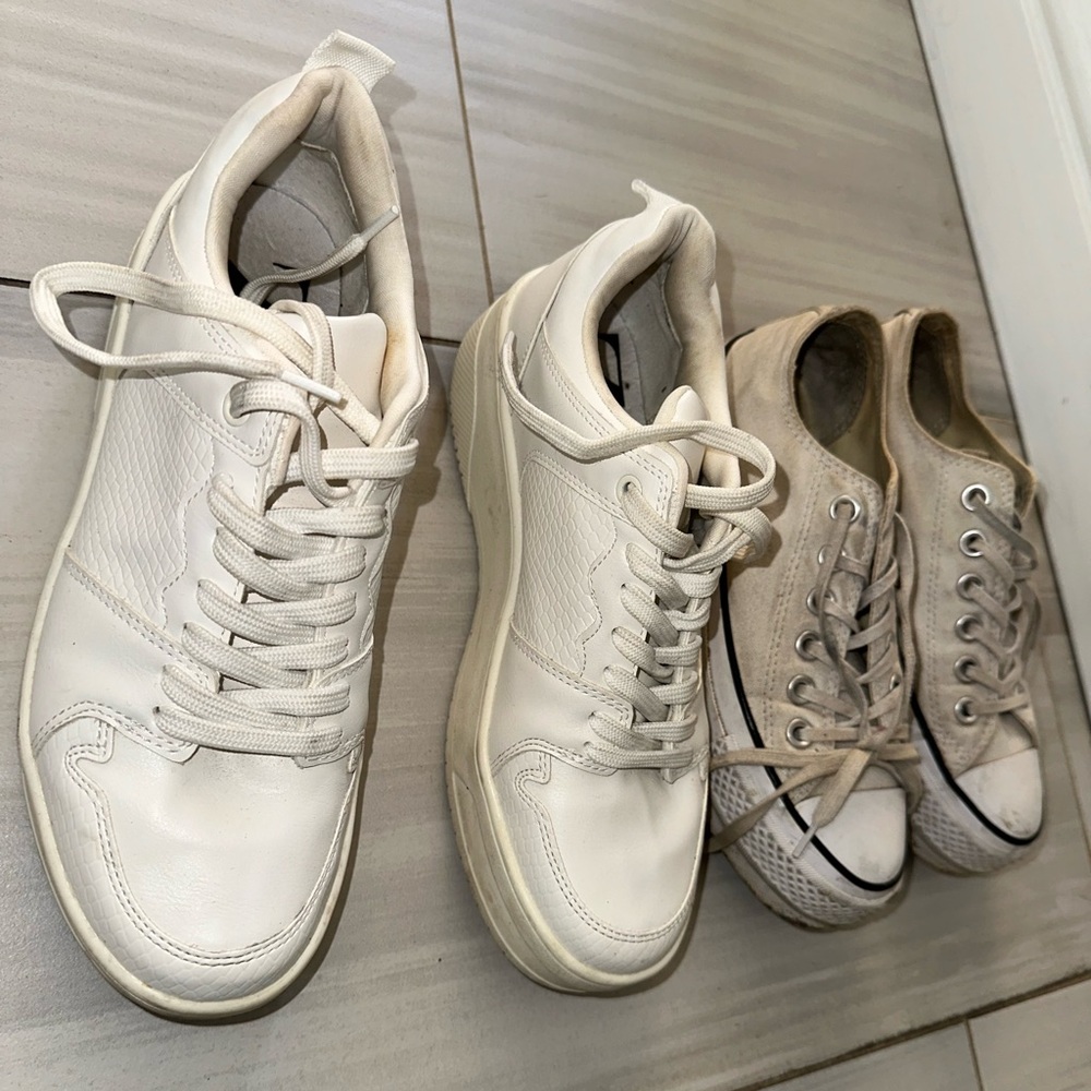 White Leather Zara and converse Sneakers